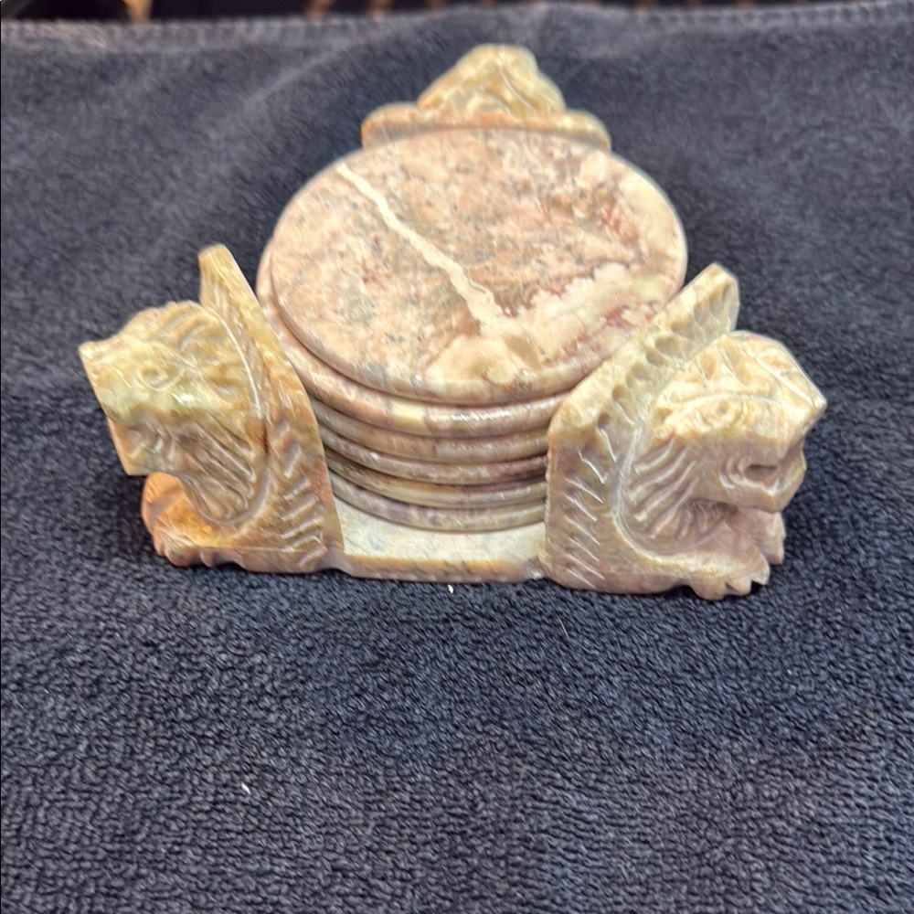 Marble Coaster Set with Lion Holder